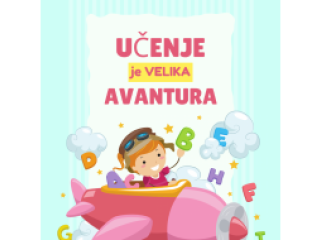 Ilustracija djeteta u avionu s natpisom Učenje je velika avantura